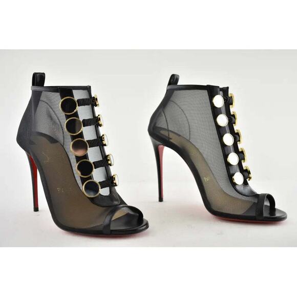 Christian Louboutin Marikate 100 Black Mesh Peep Toe Ankle Bootie Heel Pump 37 - Picture 4 of 12